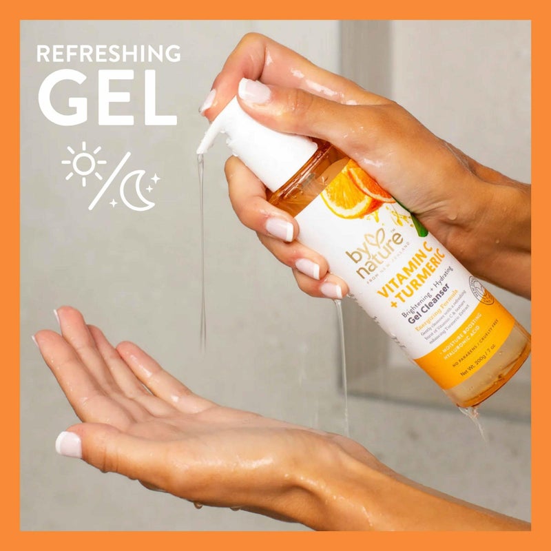 By Nature Vitamin C + Turmeric Gel Cleanser with Hyaluronic Acid â€“ Brightening + Hydrating Face Wash & Makeup Remover for Oily and Acne-Prone Skin, Natural Daily Facial Wash (7oz) - Image 2