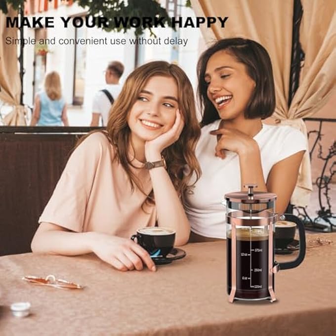 Funito Coffee Maker 304 Stainless Steel French Press Heat Resistant Durable Easy To Clean Borosilicate Glass Coffee Press Bpa Free Teapot 600Ml Copper - Image 5