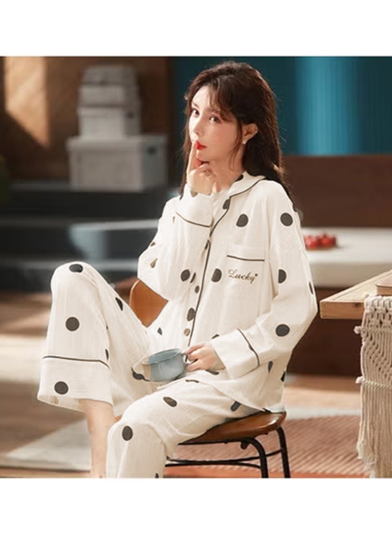 Women's pajama set, cotton long sleeve two-piece casual pajamas - Image 1