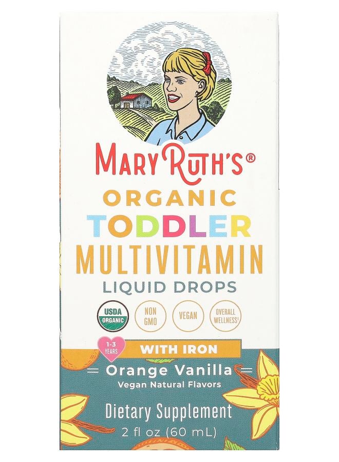 Organic Toddler Multivitamin Liquid Drops With Iron 1-3 Years Orange Vanilla 2 fl oz (60 ml)
