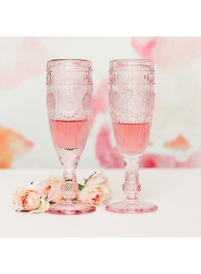 WEDDINGSTAR Vintage Style Pressed Glass Champagne Flute 6oz - Pink - Image 4