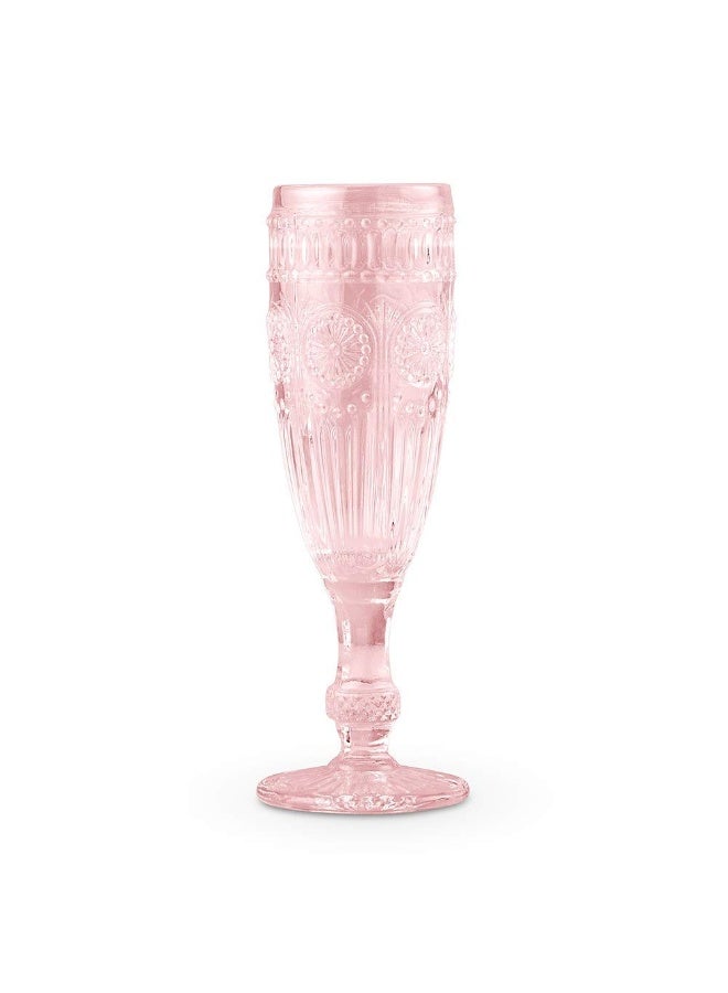 WEDDINGSTAR Vintage Style Pressed Glass Champagne Flute 6oz - Pink - Image 1