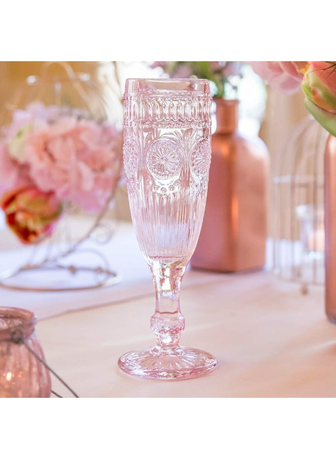 WEDDINGSTAR Vintage Style Pressed Glass Champagne Flute 6oz - Pink - Image 3
