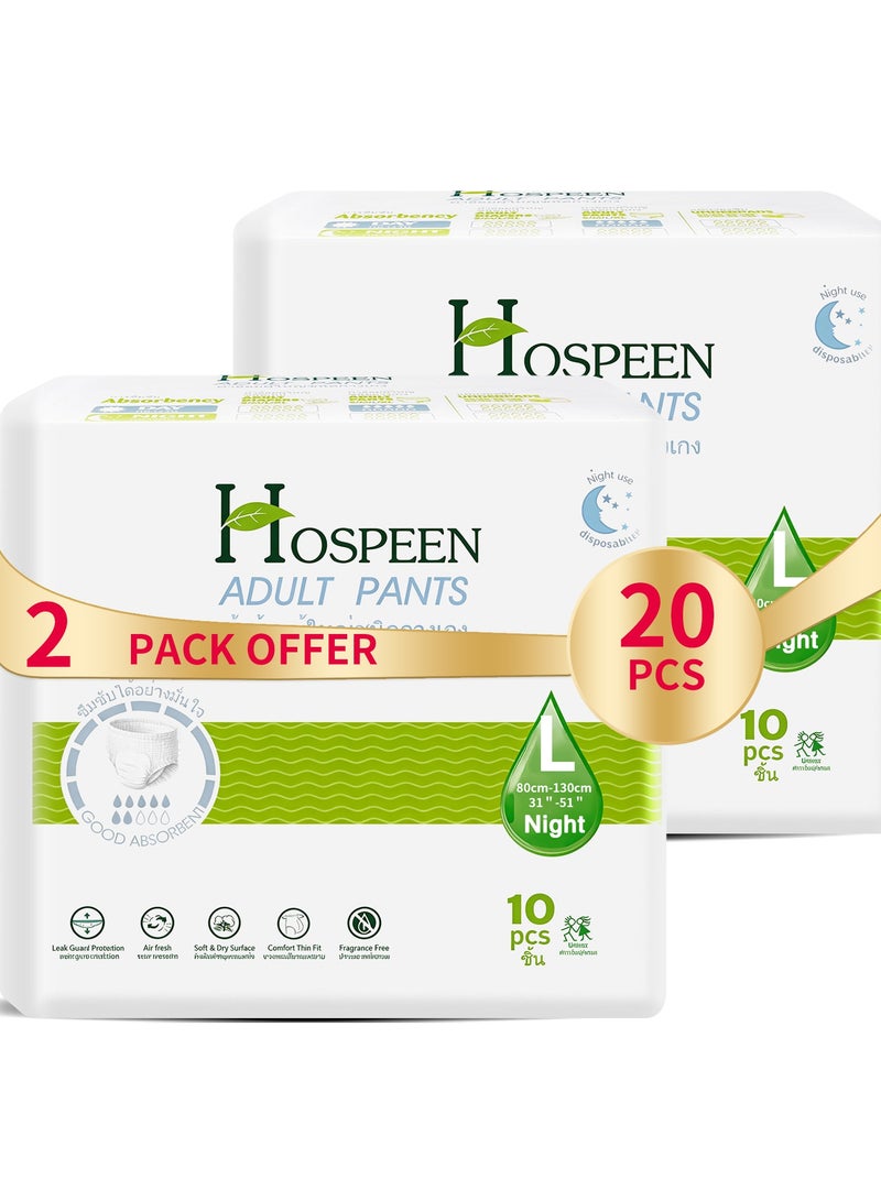 Hospeen Adult Diapers Pants,Period Pants For Sanitary Protection,Large,Waist Size 80-130Cm,20 Count Night Unisex Adult Pull Ups,Panty Style Sanitary Pads For Women,Super Soft Fit. - Image 1