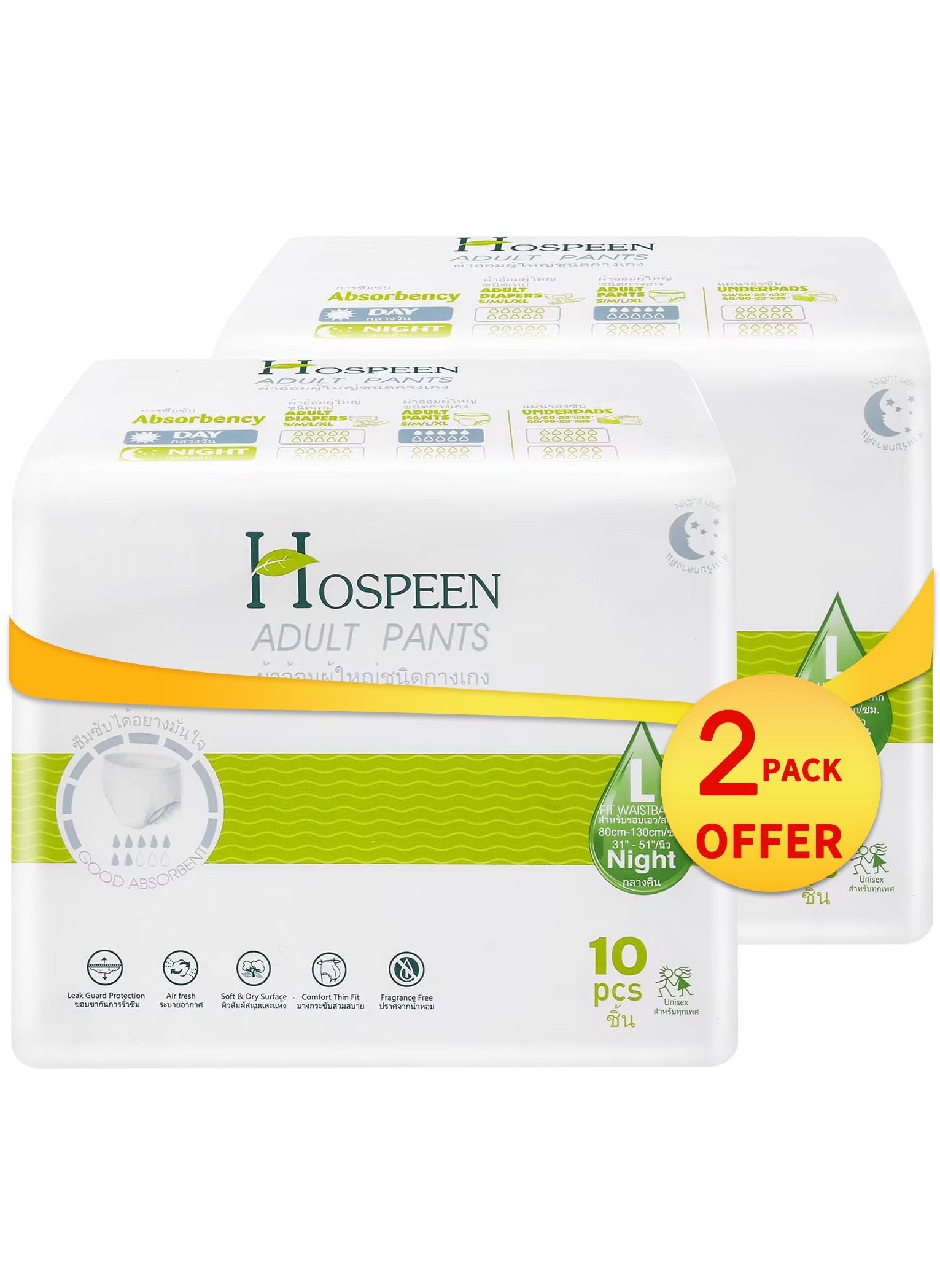 nateen Nateen Hospeen Adult Diapers Pants,Period Pants for Sanitary Protection,Large,Waist Size 80-130cm,20 Count Night Unisex Adult Pull Ups,Panty Style Sanitary Pads for Women,Super Soft Fit. 