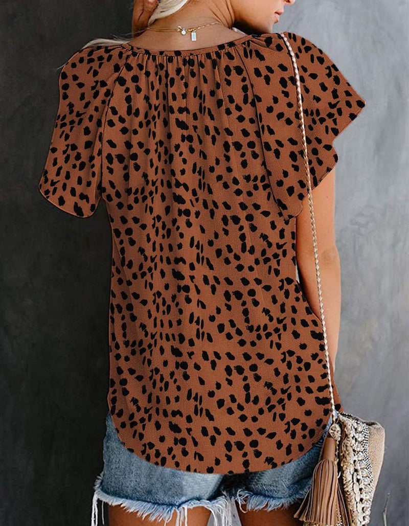 SimpleFun Womens Tops Dressy Casual V Neck Leopard Shirts Lightweight Chiffon Blouses (Brown,XL) - Image 2