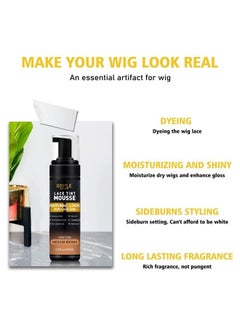 Goiple Lace Tint Melting Hair Mousse, 6.8 fl oz Lace Tint Mousse for Women Wigs Toupees and Hairpieces Natural Finishing Lace Color, Lace Tint for Wigs Tool Set (Mocha- Medium Brown)  - Image 2