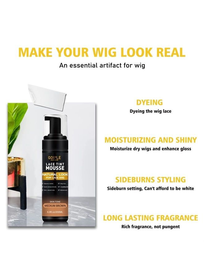Goiple Lace Tint Melting Hair Mousse, 6.8 fl oz Lace Tint Mousse for Women Wigs Toupees and Hairpieces Natural Finishing Lace Color, Lace Tint for Wigs Tool Set (Mocha- Medium Brown) - Image 2