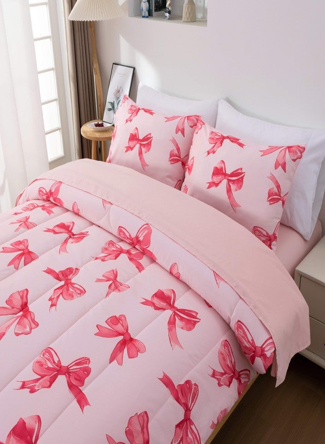 Btargot 5 Piece Pink Bow Tie Comforter Set for Girls Boys Kids, Twin Size Cartoon Bowknot Bedding Set, Bed in a Bag with Comforter, Sheets and Pillowcases - Image 4