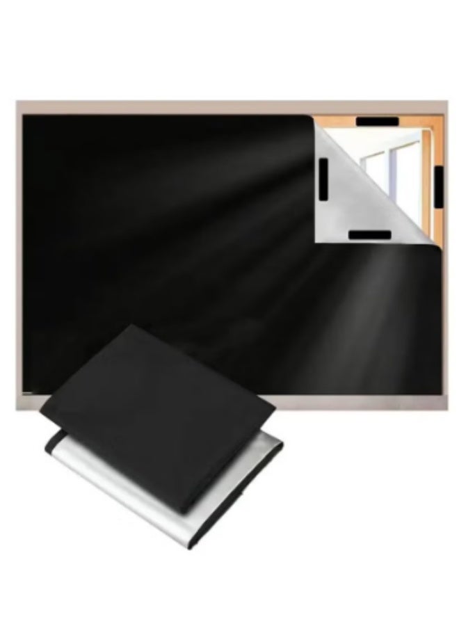 100x145cm 100% Blackout Curtains, Portable Temporary Window Shades with 18 Hook & Loop, Black for Bedroom Nursery Travel RV