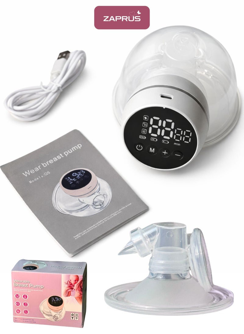 زابروس مضخة ثدي كهربائية قابلة للارتداء بدون استخدام اليدين، منخفضة الضوضاء، قابلة لإعادة الشحن مع 3 أوضاع × 10 مستويات، سيليكون غذائي خالي من BPA، محمولة ومريحة للأمهات المرضعات (فلنجات 24 مم و28 مم) - Image 1