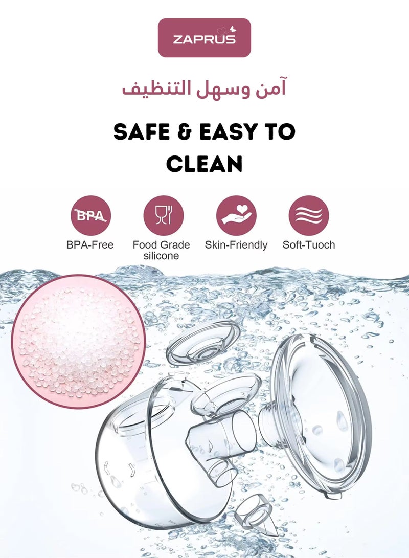 زابروس مضخة ثدي كهربائية قابلة للارتداء بدون استخدام اليدين، منخفضة الضوضاء، قابلة لإعادة الشحن مع 3 أوضاع × 10 مستويات، سيليكون غذائي خالي من BPA، محمولة ومريحة للأمهات المرضعات (فلنجات 24 مم و28 مم) - Image 4