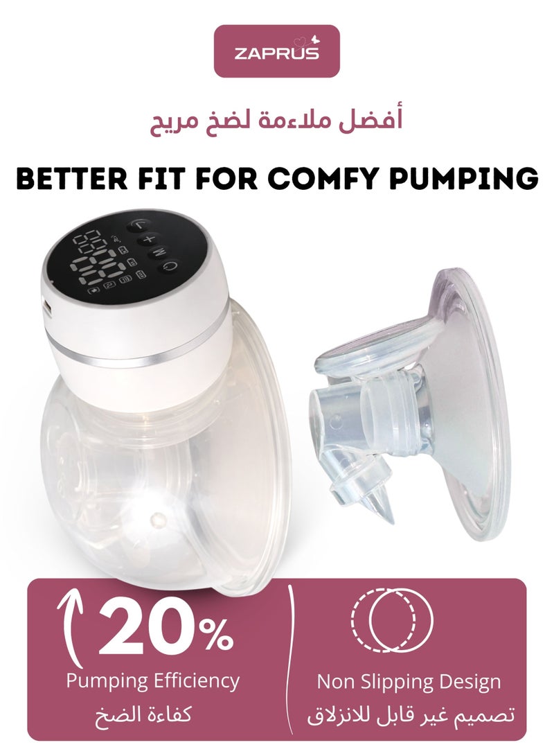 زابروس مضخة ثدي كهربائية قابلة للارتداء بدون استخدام اليدين، منخفضة الضوضاء، قابلة لإعادة الشحن مع 3 أوضاع × 10 مستويات، سيليكون غذائي خالي من BPA، محمولة ومريحة للأمهات المرضعات (فلنجات 24 مم و28 مم) - Image 3
