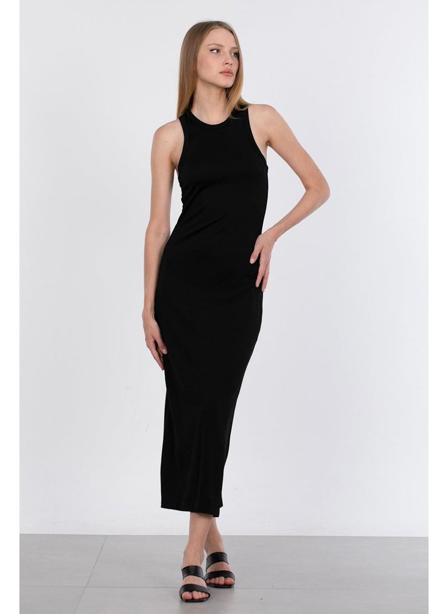 Tena Women's Black Swimmer Model Back Slit Basic Dress  - Image 1