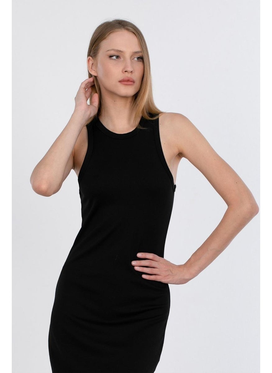 Tena Women's Black Swimmer Model Back Slit Basic Dress  - Image 2