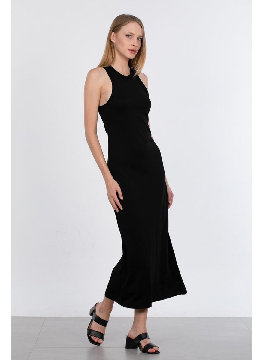 Tena Women's Black Swimmer Model Back Slit Basic Dress  - Image 3