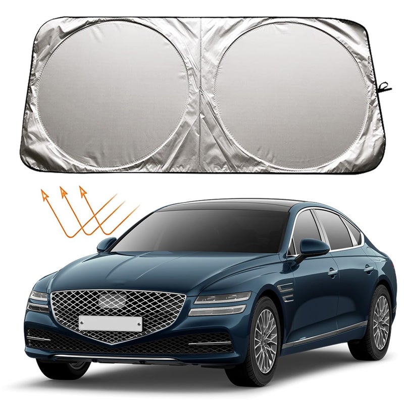 XHRING Car Windshield Sun Shade Sunshade Compatible with Genesis G80 20172026 GV70 20222026 GV80 20212026 G70 20192025 2026 G90 GV60 20232025 2026 Accessories Foldable Car Front Window Sun Shield - Image 2