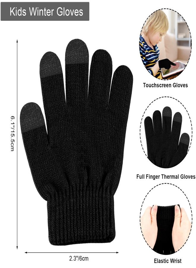 Hicdaw Kids Winter Hats Gloves Scarf Set Warm Knitted Touchscreen Gloves Toddlers Baby Beanie Hat with Fur Poms for Boy Girl, Black - Image 4