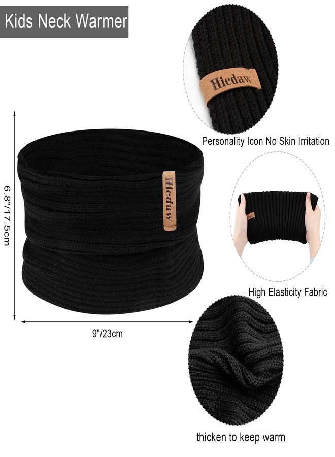 Hicdaw Kids Winter Hats Gloves Scarf Set Warm Knitted Touchscreen Gloves Toddlers Baby Beanie Hat with Fur Poms for Boy Girl, Black - Image 5