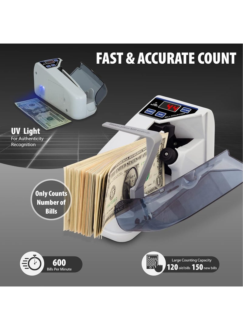ZYWELL Portable Money Counter Machine with Counterfeit Detection UV/WM, Mini Bill Counters, Handy Currency Counter Machine, Small Cash Counting Machine for Multi-Currency, 600pcs/min - Image 4