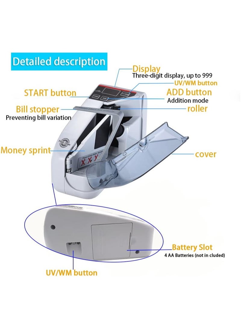 ZYWELL Portable Money Counter Machine with Counterfeit Detection UV/WM, Mini Bill Counters, Handy Currency Counter Machine, Small Cash Counting Machine for Multi-Currency, 600pcs/min - Image 5