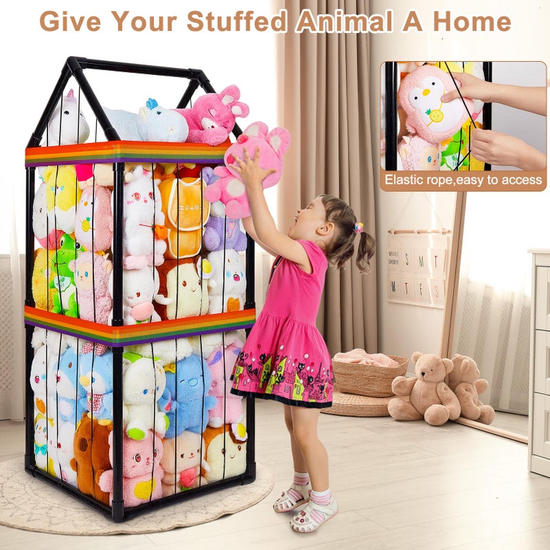 Basumee Stuffed Animals Storage Zoo Kids Plushies Storage Stuffed Animals Holder with Two Rainbow Straps PVC Tube Stuffy Toy Storage Organizer for Girls Boys Nursery Playroom Room Bedrooms, Black - Image 4