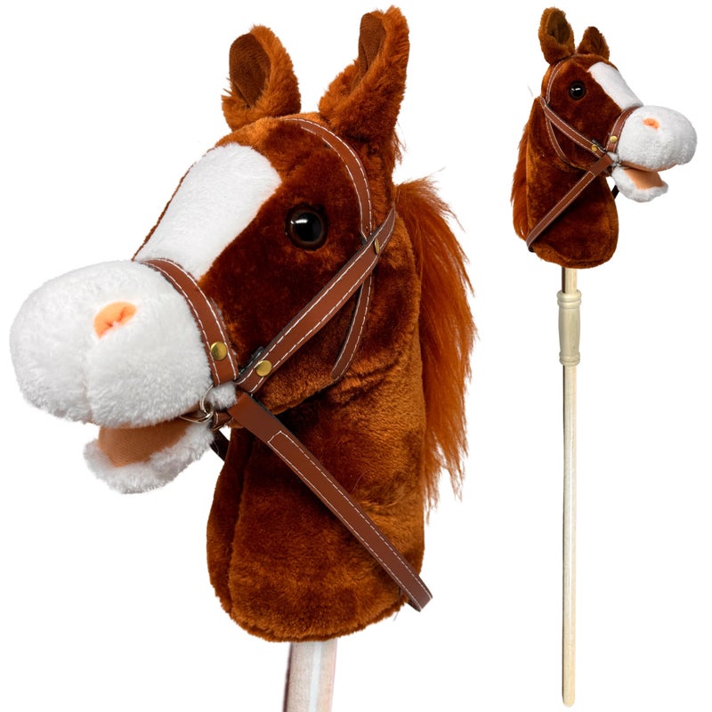 Nature Bound Horse Riding Stick Handcrafted Plush Hobby Horse Sticks Handsewn Head Sturdy Wood Stick Plus Neighing ClipClop Sounds for Kids Toddlers Preschoolers Chestnut Red Color - Image 2