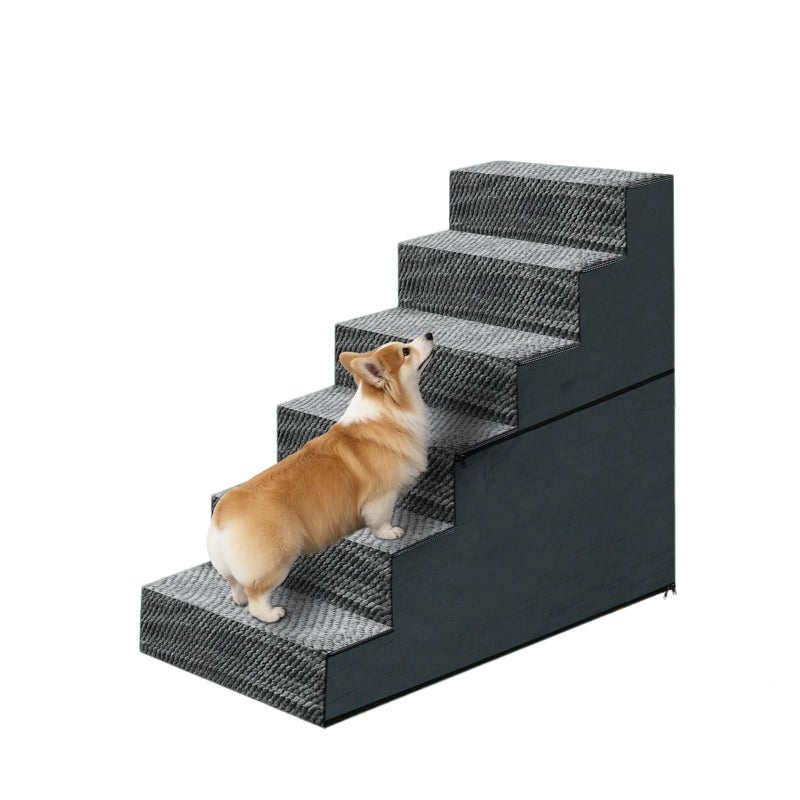 Casusv 28" H Dog Stairs for Small and Medium Dogs 6-Step Ramps for High Beds and Couch Non-Slip Extra Wide Pet Stairs for Old Dogs and Puppy and Cat - Stable & Durable with Machine Washable Cover Indoor - Image 1