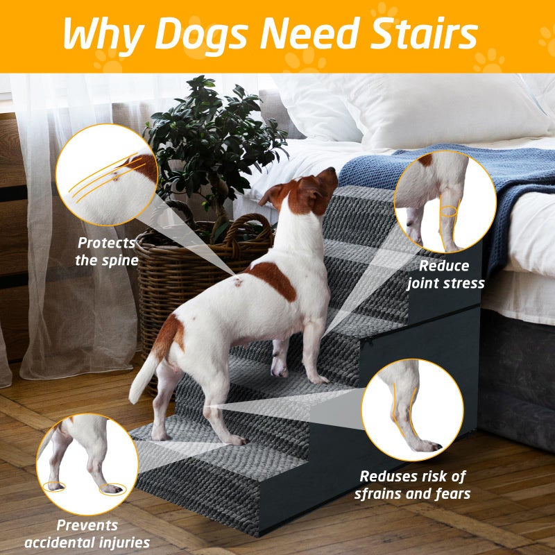 Casusv 28" H Dog Stairs for Small and Medium Dogs 6-Step Ramps for High Beds and Couch Non-Slip Extra Wide Pet Stairs for Old Dogs and Puppy and Cat - Stable & Durable with Machine Washable Cover Indoor - Image 2