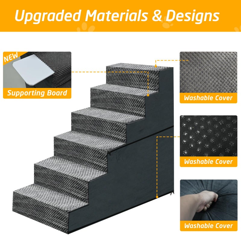 Casusv 28" H Dog Stairs for Small and Medium Dogs 6-Step Ramps for High Beds and Couch Non-Slip Extra Wide Pet Stairs for Old Dogs and Puppy and Cat - Stable & Durable with Machine Washable Cover Indoor - Image 3