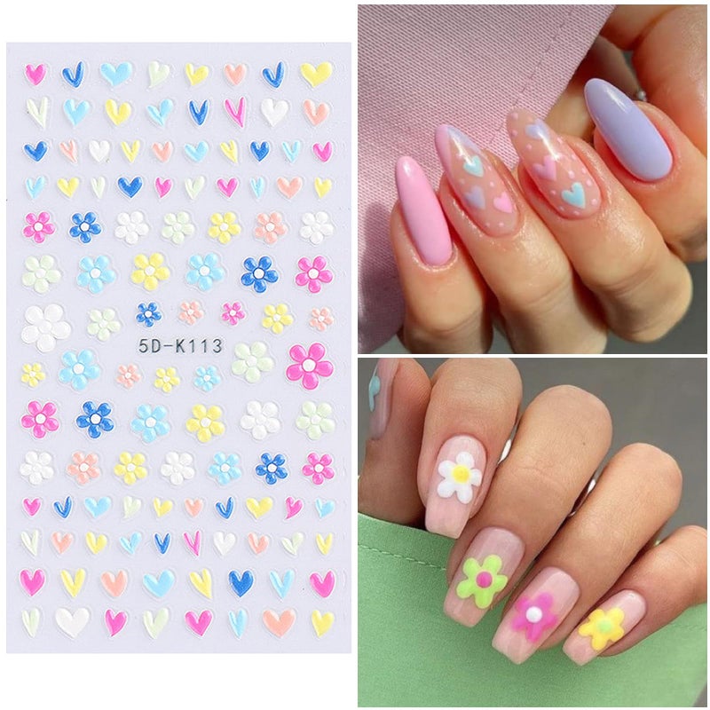 VOTACOS Flower Nail Art Stickers - 5D Embossed, Spring/Summer Daisy Designs, Self-Adhesive Decals for Women's Nail DIY Decoration - Image 3