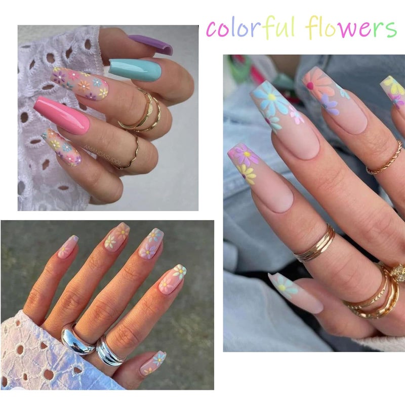 VOTACOS Flower Nail Art Stickers - 5D Embossed, Spring/Summer Daisy Designs, Self-Adhesive Decals for Women's Nail DIY Decoration - Image 2