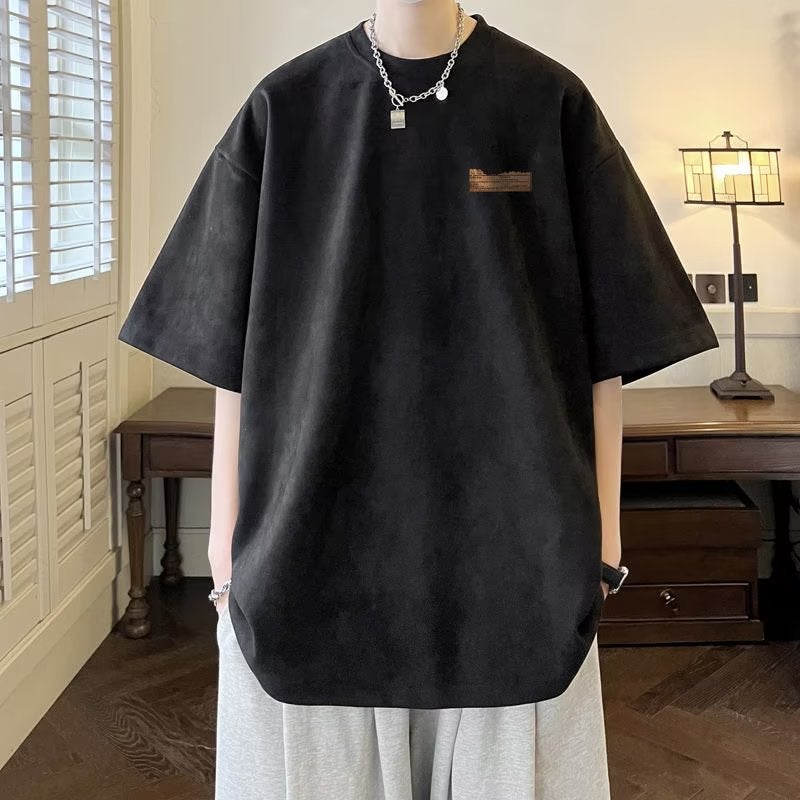 Loose Elegant Youth Popular Short-sleeved Men's T-shirt Solid Color Suede Fashion All-match Summer Simple New Short-sleeved - Image 4