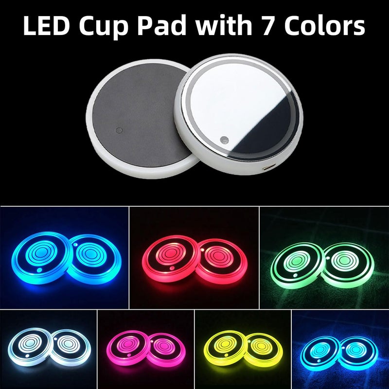 LEDCARE LED Car Cup Holder Lights, 7 Colors Changing USB Charging Mat Waterproof Cup Pad, LED Interior Atmosphere Lamp Decoration Light Inside Car Lighting Accessories (2pcs) - Image 2