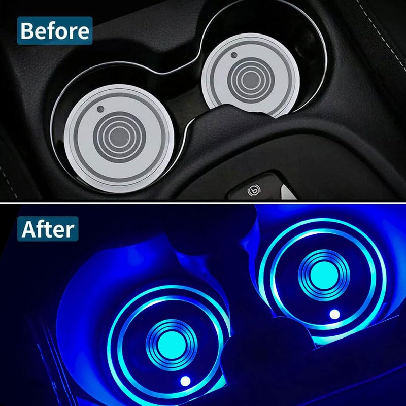 LEDCARE LED Car Cup Holder Lights, 7 Colors Changing USB Charging Mat Waterproof Cup Pad, LED Interior Atmosphere Lamp Decoration Light Inside Car Lighting Accessories (2pcs) - Image 4