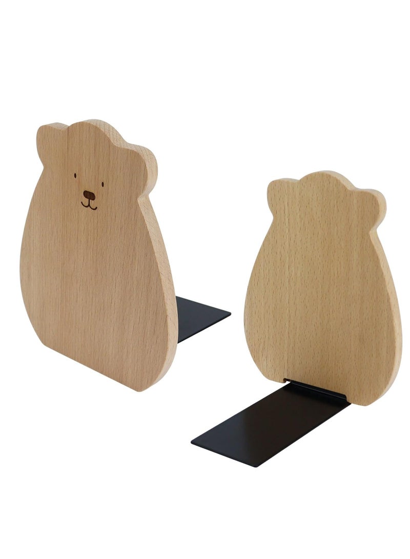 Excefore Book Ends Shelf, 1 Pairs Wood Bookends, Heavy Duty Book Holders, Wooden Book Stopper, Anti Slip Book Stand Holder, for Home, Office, School, Library - Image 1