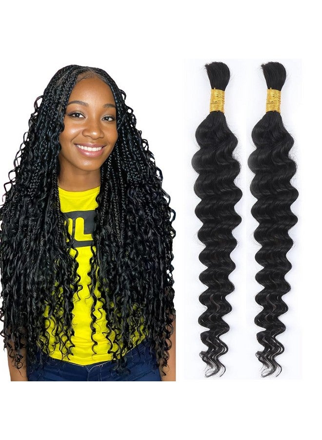 hengya Human Hair for boho Braids 16 Inch 2 Bundles Deep Wave Bulk Human Braiding Hair 10A Brazilian Virgin Human Hair Extensions for Boho Braids Wet and Wavy Human Braiding Hair Black - Image 1