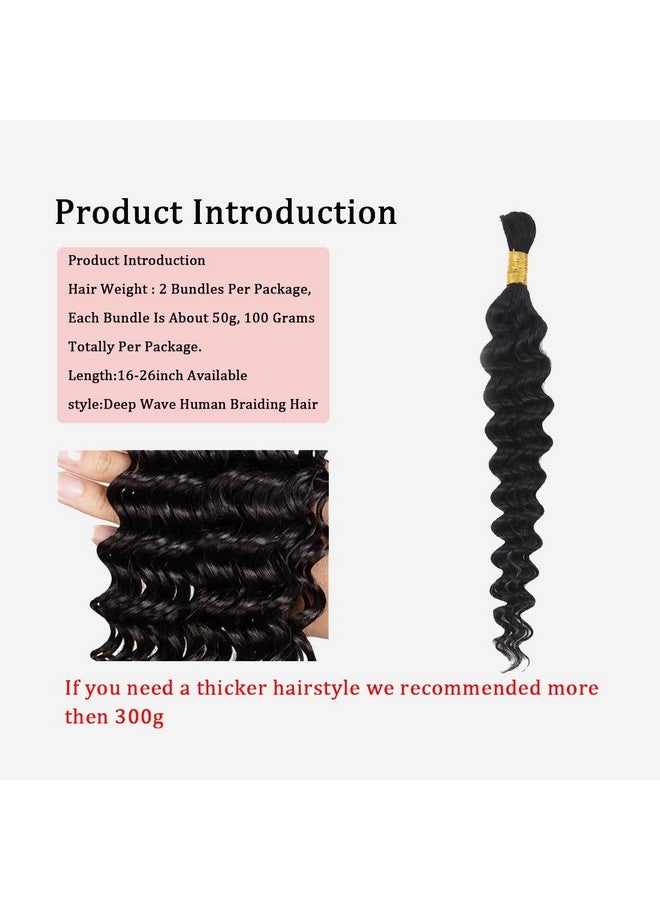 hengya Human Hair for boho Braids 16 Inch 2 Bundles Deep Wave Bulk Human Braiding Hair 10A Brazilian Virgin Human Hair Extensions for Boho Braids Wet and Wavy Human Braiding Hair Black - Image 3