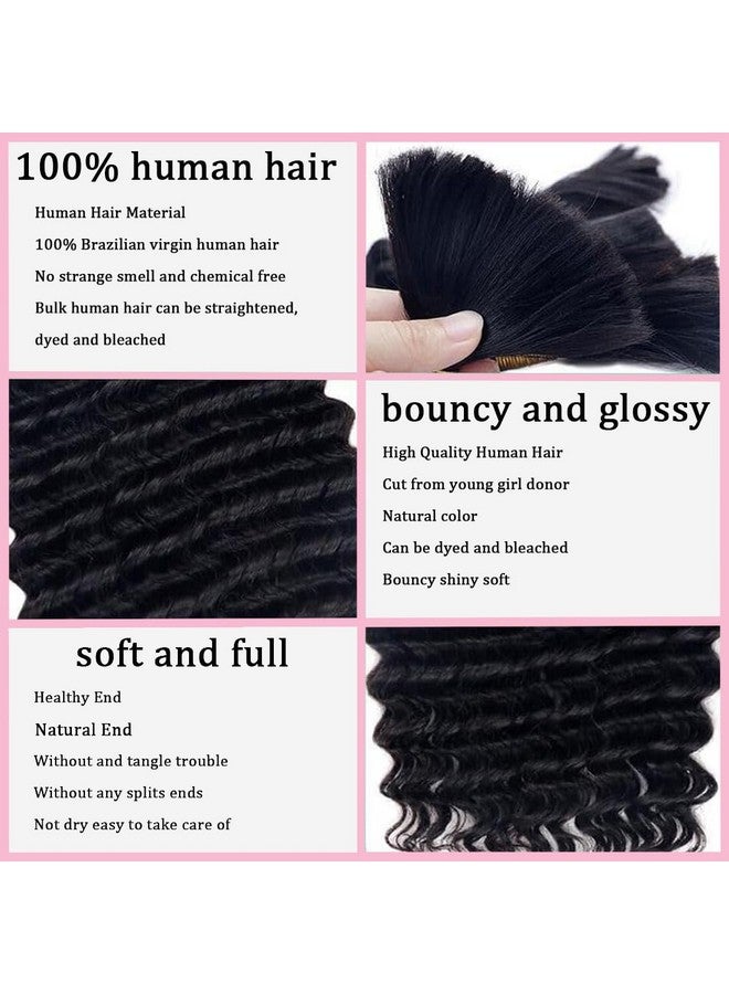 hengya Human Hair for boho Braids 16 Inch 2 Bundles Deep Wave Bulk Human Braiding Hair 10A Brazilian Virgin Human Hair Extensions for Boho Braids Wet and Wavy Human Braiding Hair Black - Image 2