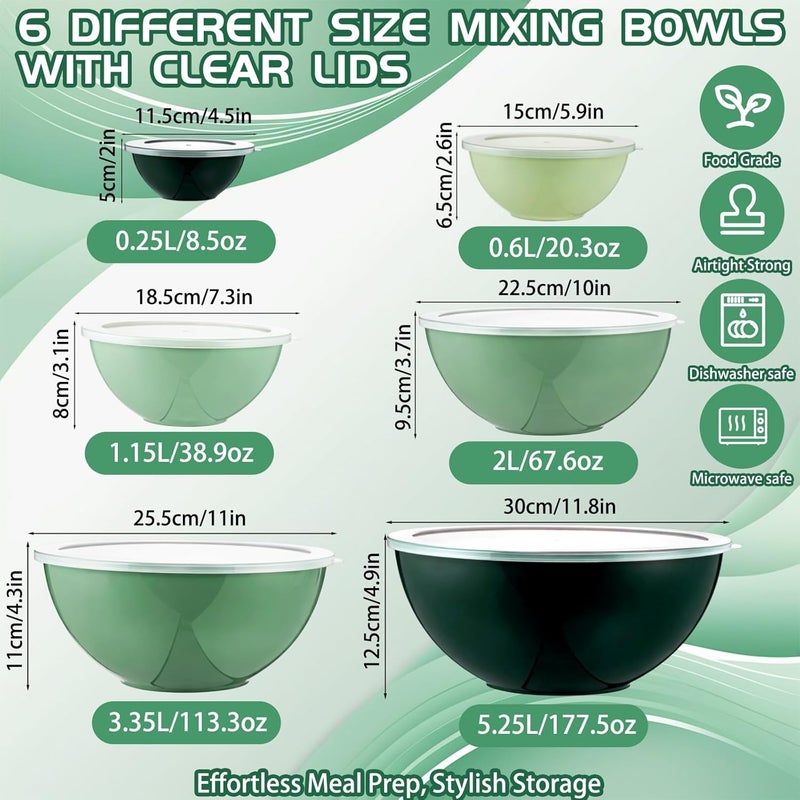 LemonRoad 6 Pcs Plastic Mixing Bowl Set with Lids Colorful Serving Bowl Nesting Storage Bowls for Kitchen, Baking, Prepping, Cooking and Serving Food, Dishwasher & Microwave Safe(Green) - Image 2