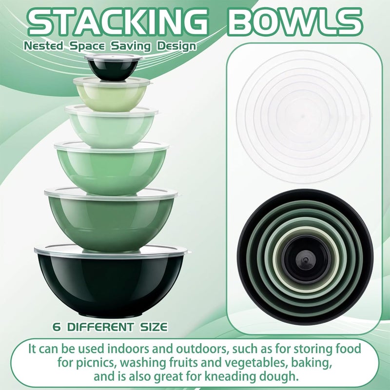 LemonRoad 6 Pcs Plastic Mixing Bowl Set with Lids Colorful Serving Bowl Nesting Storage Bowls for Kitchen, Baking, Prepping, Cooking and Serving Food, Dishwasher & Microwave Safe(Green) - Image 3