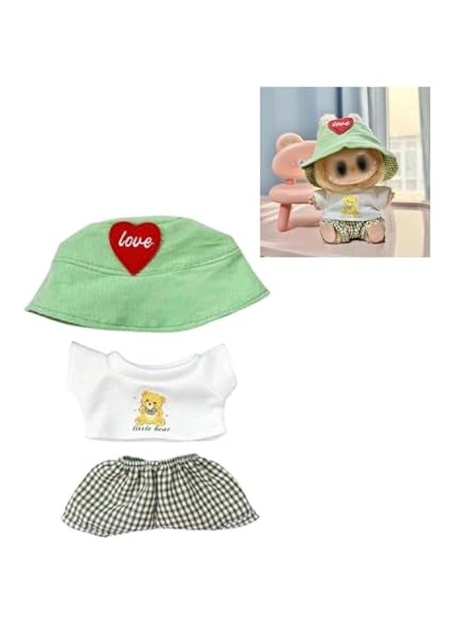 General Labubu Clothes 3-Piece Daily Outfit Set with Pants, Shirt  Hat - Soft Comfort Fabric for 17cm Labubu Dolls（ No Dolls） (Green Plaid Bear)  - Image 1
