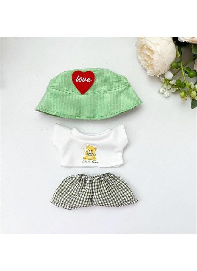 General Labubu Clothes 3-Piece Daily Outfit Set with Pants, Shirt  Hat - Soft Comfort Fabric for 17cm Labubu Dolls（ No Dolls） (Green Plaid Bear)  - Image 2