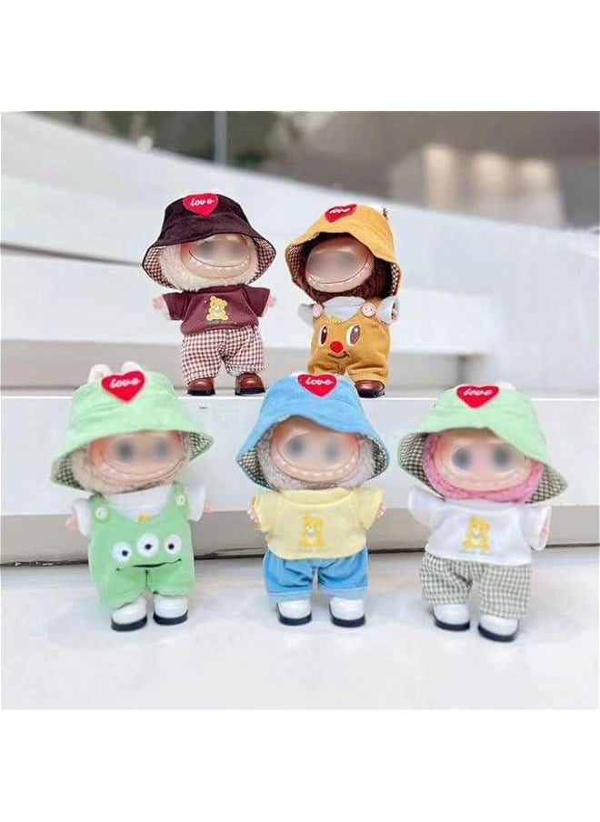 General Labubu Clothes 3-Piece Daily Outfit Set with Pants, Shirt  Hat - Soft Comfort Fabric for 17cm Labubu Dolls（ No Dolls） (Green Plaid Bear)  - Image 4