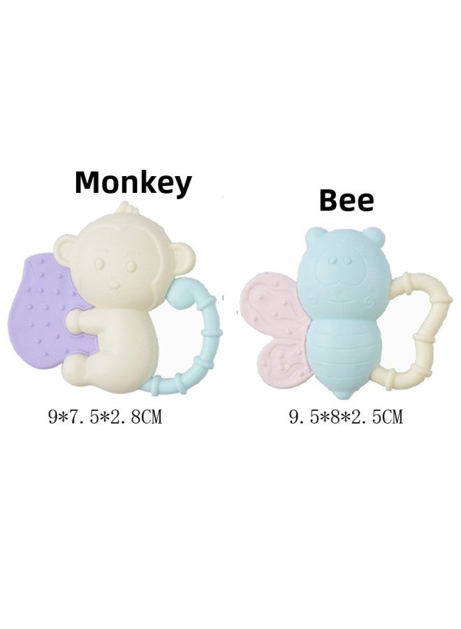 Baby Boiled Rattle Toy Newborn 0-6-12 Months Toddler 0-1 Early Education Teether-Color: Bee + Monkey  - Image 1