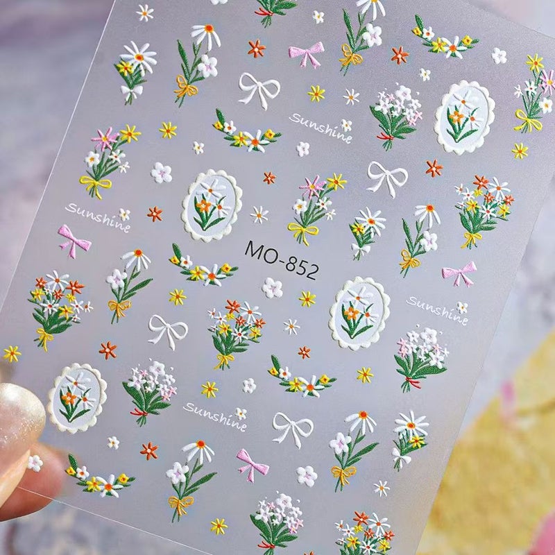 brunson 5D Daisy Nail Art Stickers | Elegant Embossed Flower Nail Decals Set, Fresh Floral Design Self-Adhesive Manicure Stickers for Gel, Acrylic & Natural Nails | Simple Sophisticated Nail Art Decorations - Image 1