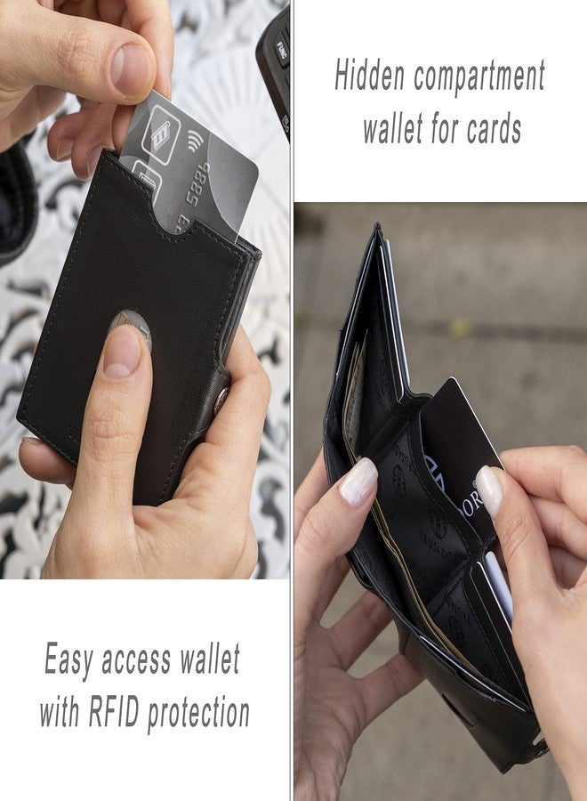 TRUSADOR محفظة جلدية صغيرة رفيعة من TRUSADOR Valencia، مزودة بجيب أمامي وحامل بطاقات وحماية RFID، مناسبة للرجال والنساء، لون أسود، مع جيب للعملات المعدنية. - Image 5