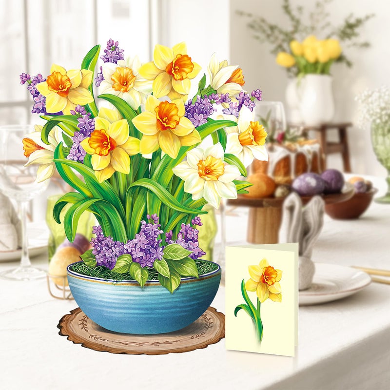 Airpark Pop Up Flower Cards, 3D Paper Flowers Bouquet Birthday Card 12â€™â€˜ with Blank Note and Envelope, Get Well Greeting, Easter, Thank You, Anniverary, Wedding Gifts Cards for Women Mom Friends, Yellow Daffodils - Image 2