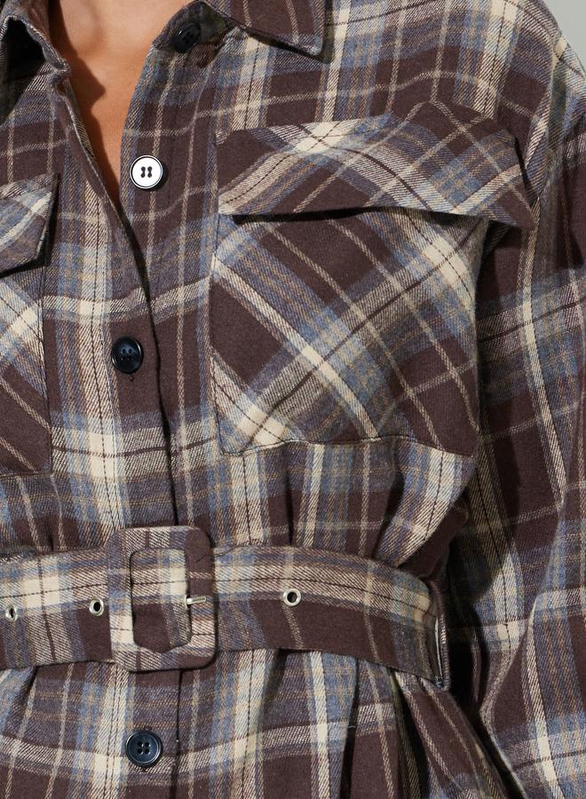 Styli Brown Longline Checked Print Shirt - Image 3