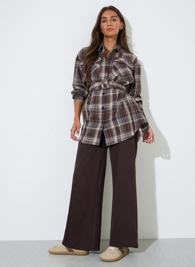 Styli Brown Longline Checked Print Shirt - Image 2